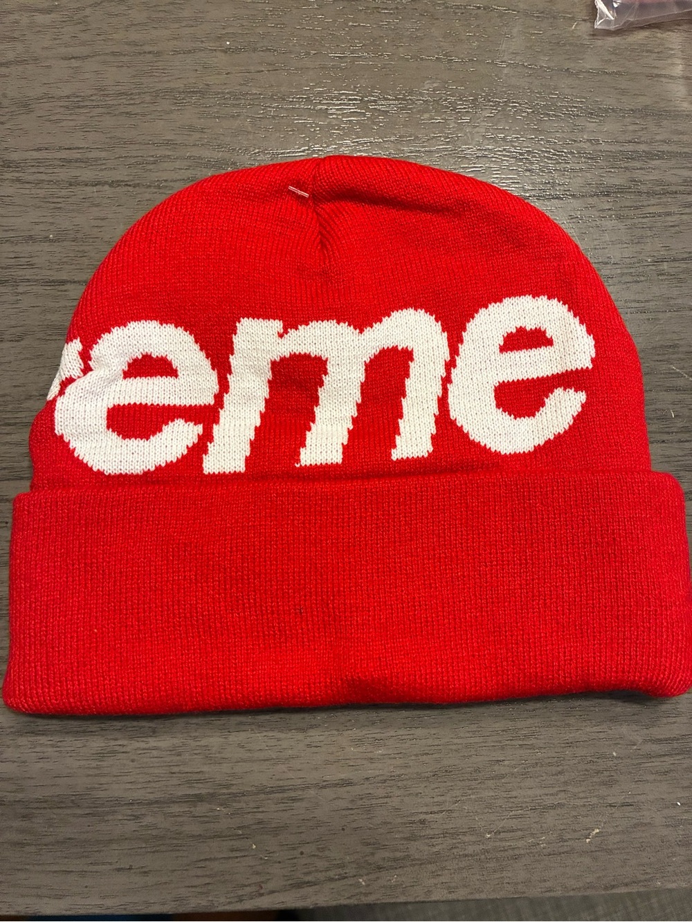 Supreme Red Beanie with White Script Logo